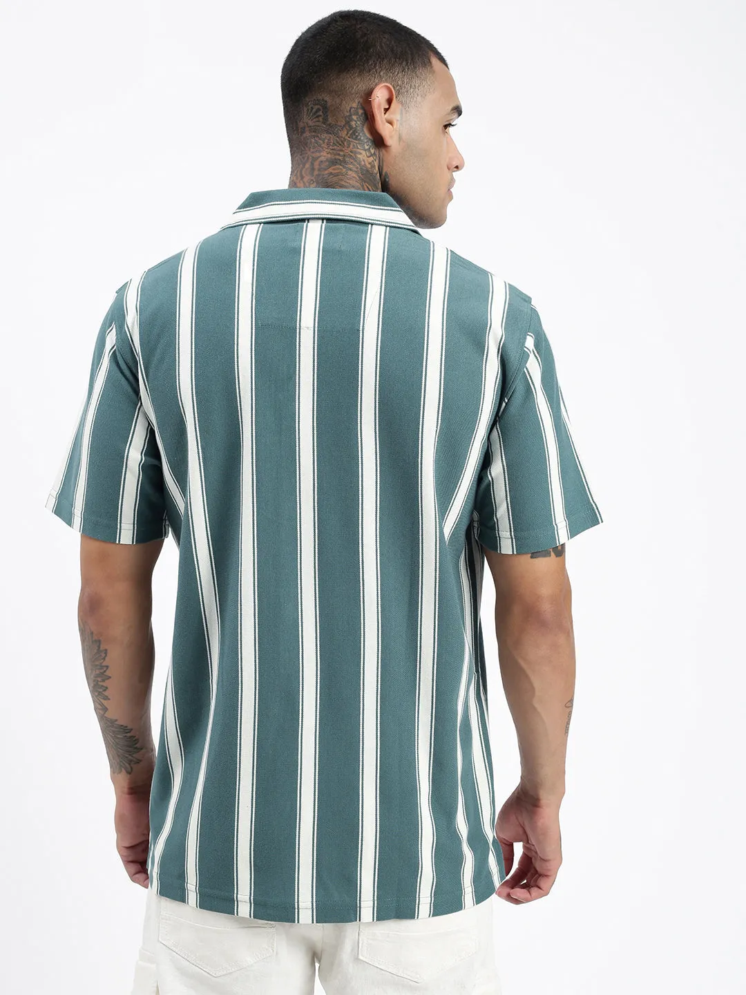 Men Striped Teal Relaxed Fit Shirt