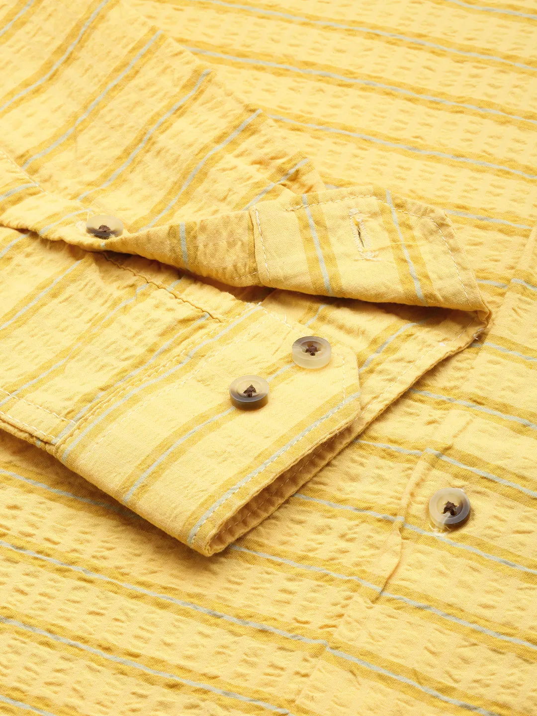 Men Yellow Striped Casual Shirt