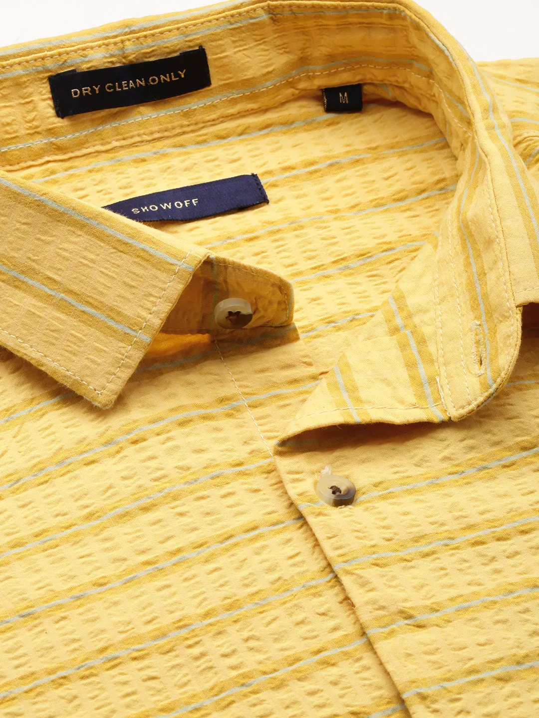 Men Yellow Striped Casual Shirt