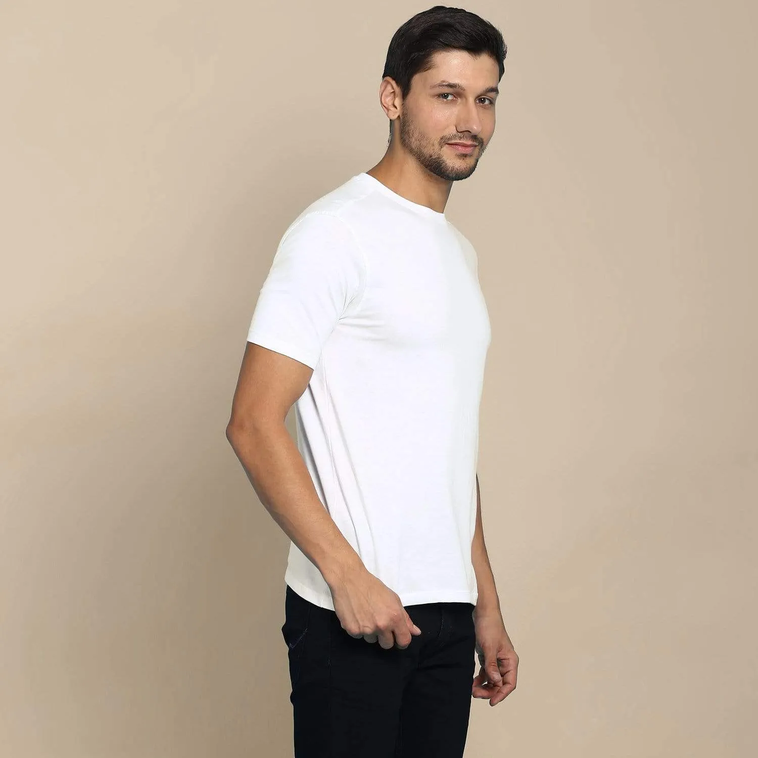 Men's Round Neck Plain T-Shirt WHITE (Regular fit)