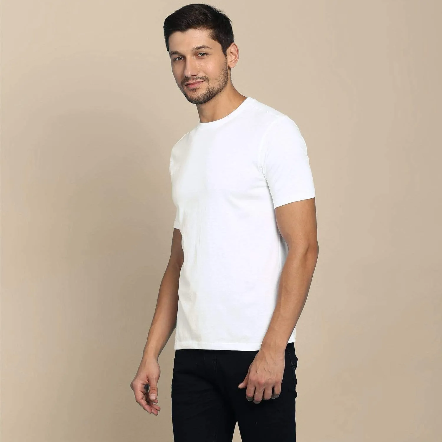 Men's Round Neck Plain T-Shirt WHITE (Regular fit)