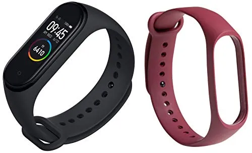 Mi Smart Band 4 (Black)   Additional Strap (Red)