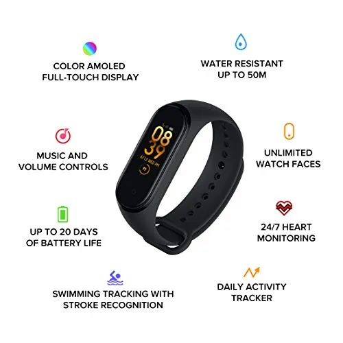 Mi Smart Band 4 (Black)   Additional Strap (Red)