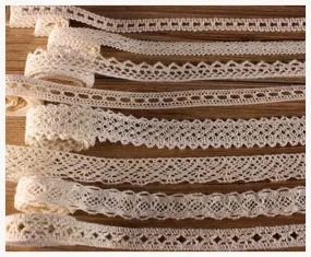 Old Cotton Crochet Cluny Ecru Lace Ribbon Trim 15 mm Cream Ivory Vintage Edge Galloon Picot Insert Sewing Decor Scrapbooking Pillow Runner