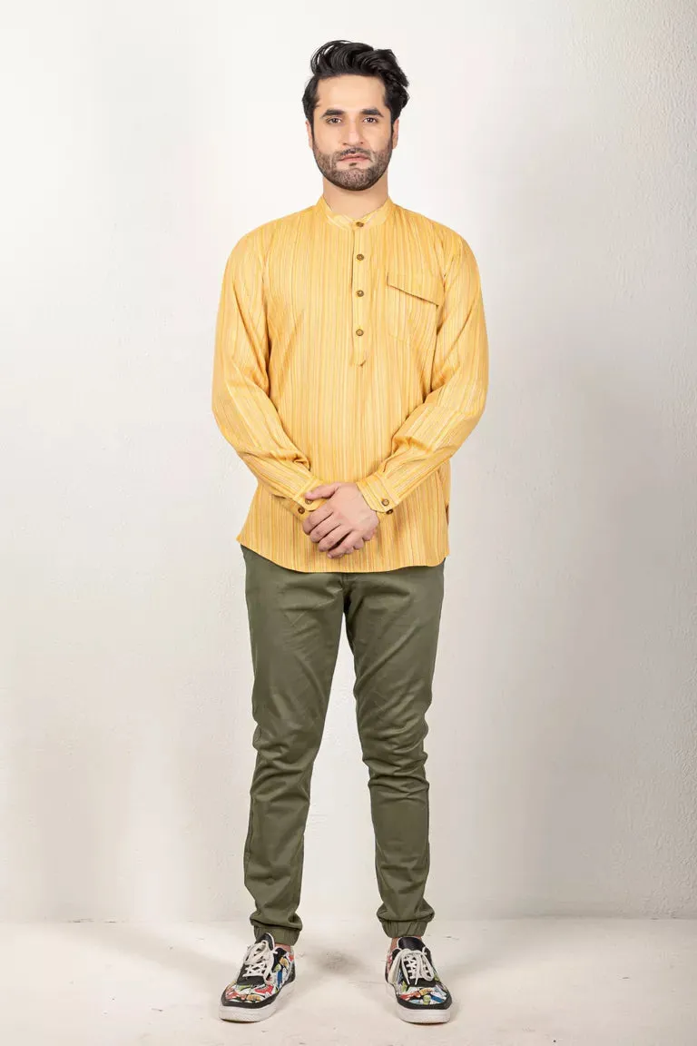 Orange Woven Striped Short Kurta