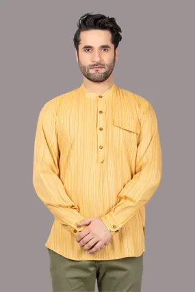 Orange Woven Striped Short Kurta