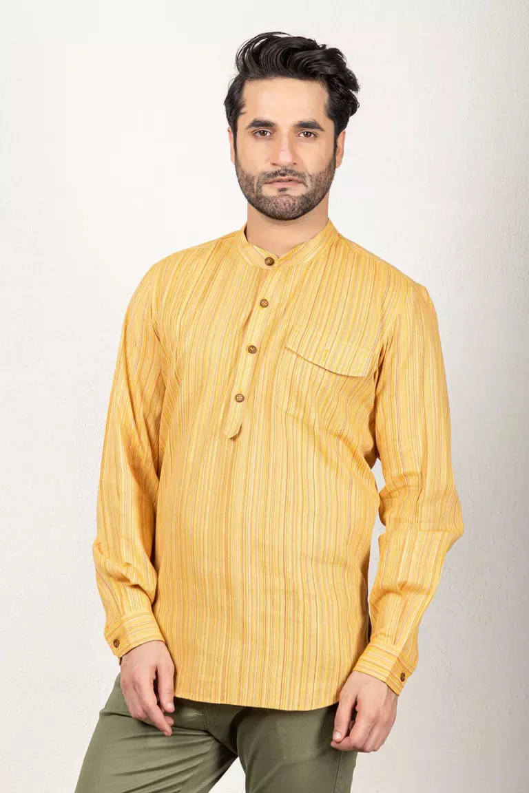 Orange Woven Striped Short Kurta