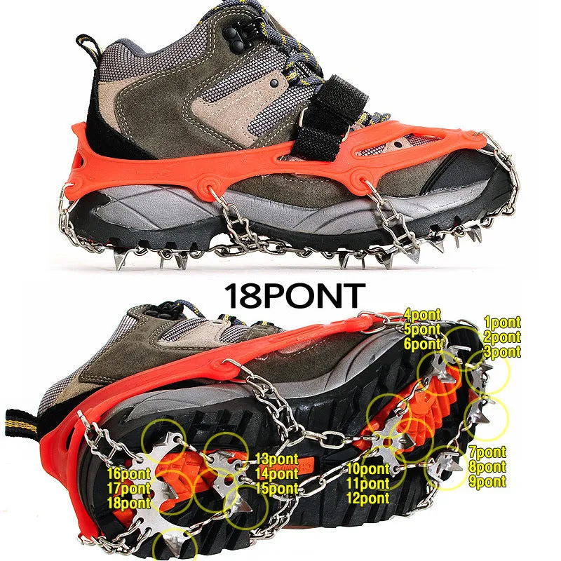 Outdoor 18-Tooth 430 Stainless Steel Crampons Welded Snow Hiking Mountaineering Spiked Climbing 18-Tooth Ice Anti-Slip Shoe Covers