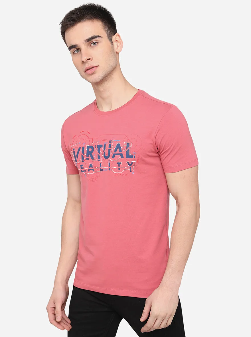 Peach Printed Slim Fit T-Shirt | JadeBlue