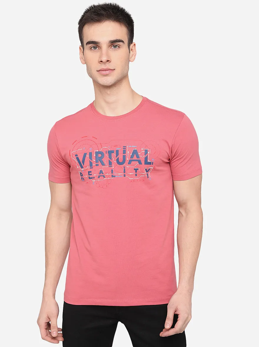 Peach Printed Slim Fit T-Shirt | JadeBlue