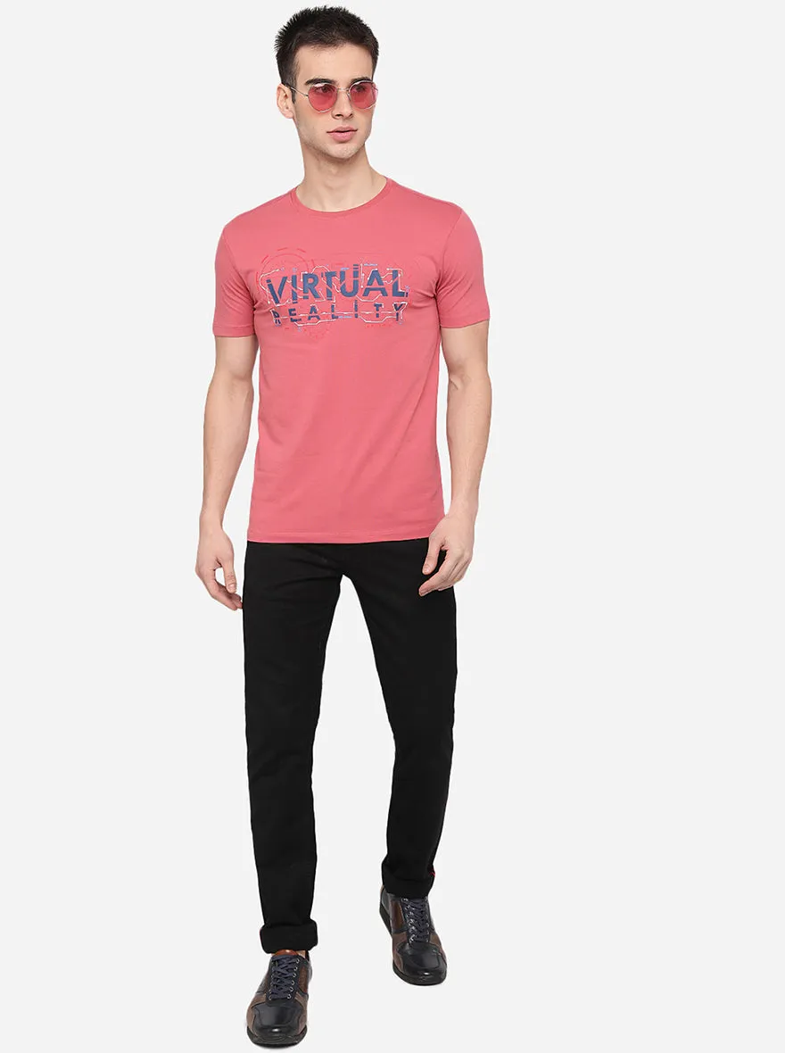 Peach Printed Slim Fit T-Shirt | JadeBlue