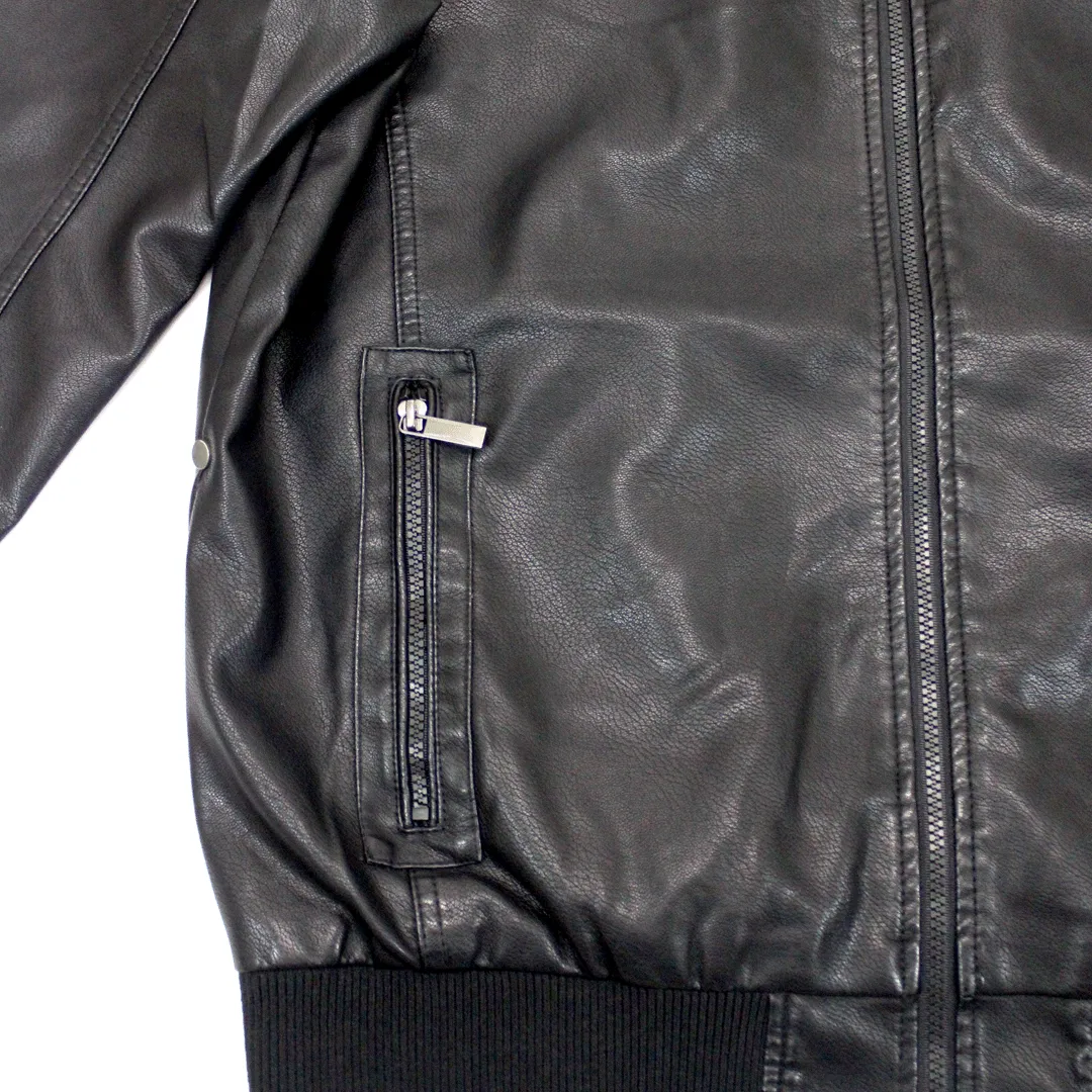 Point Leather  Black Jacket PU with Hoody