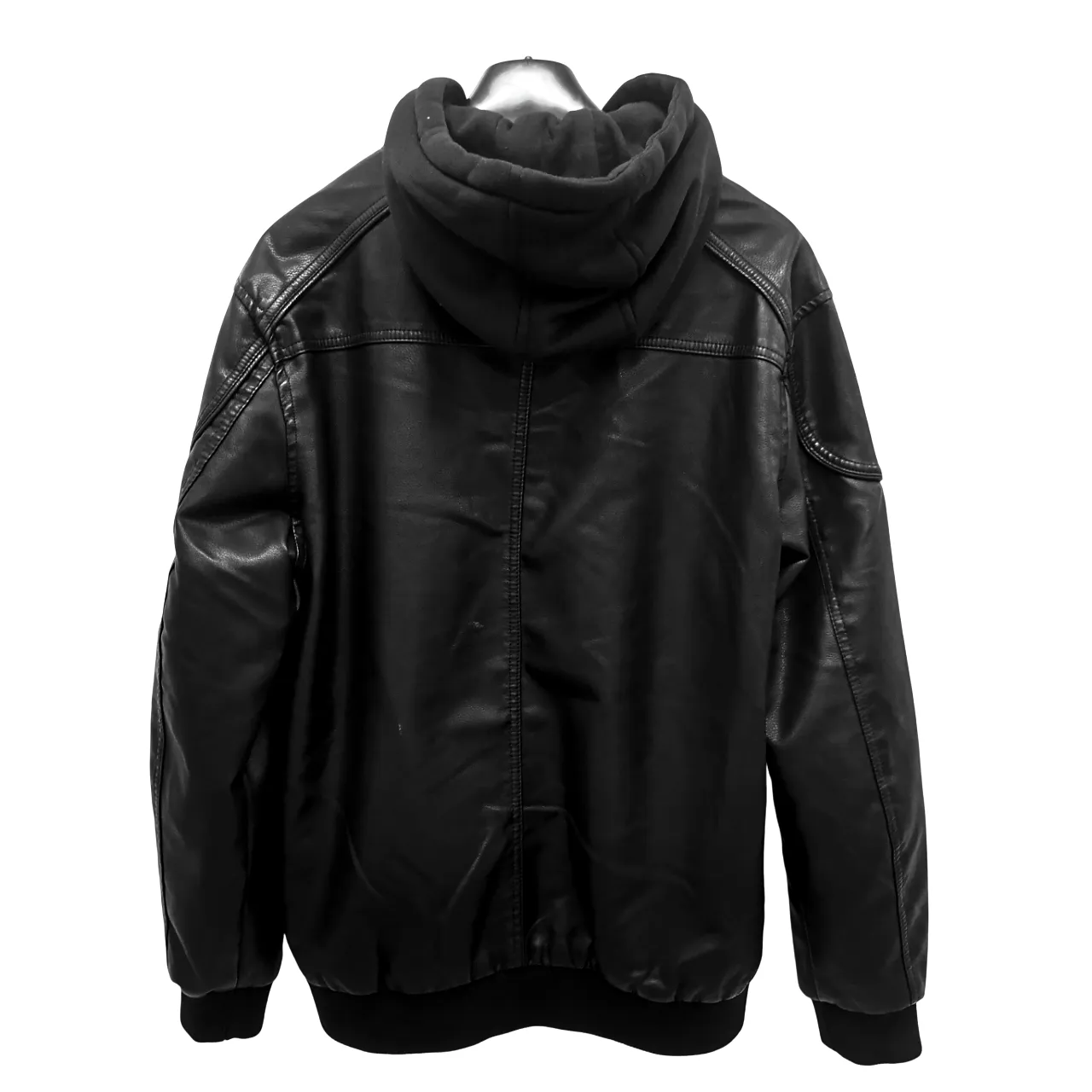 Point Leather  Black Jacket PU with Hoody