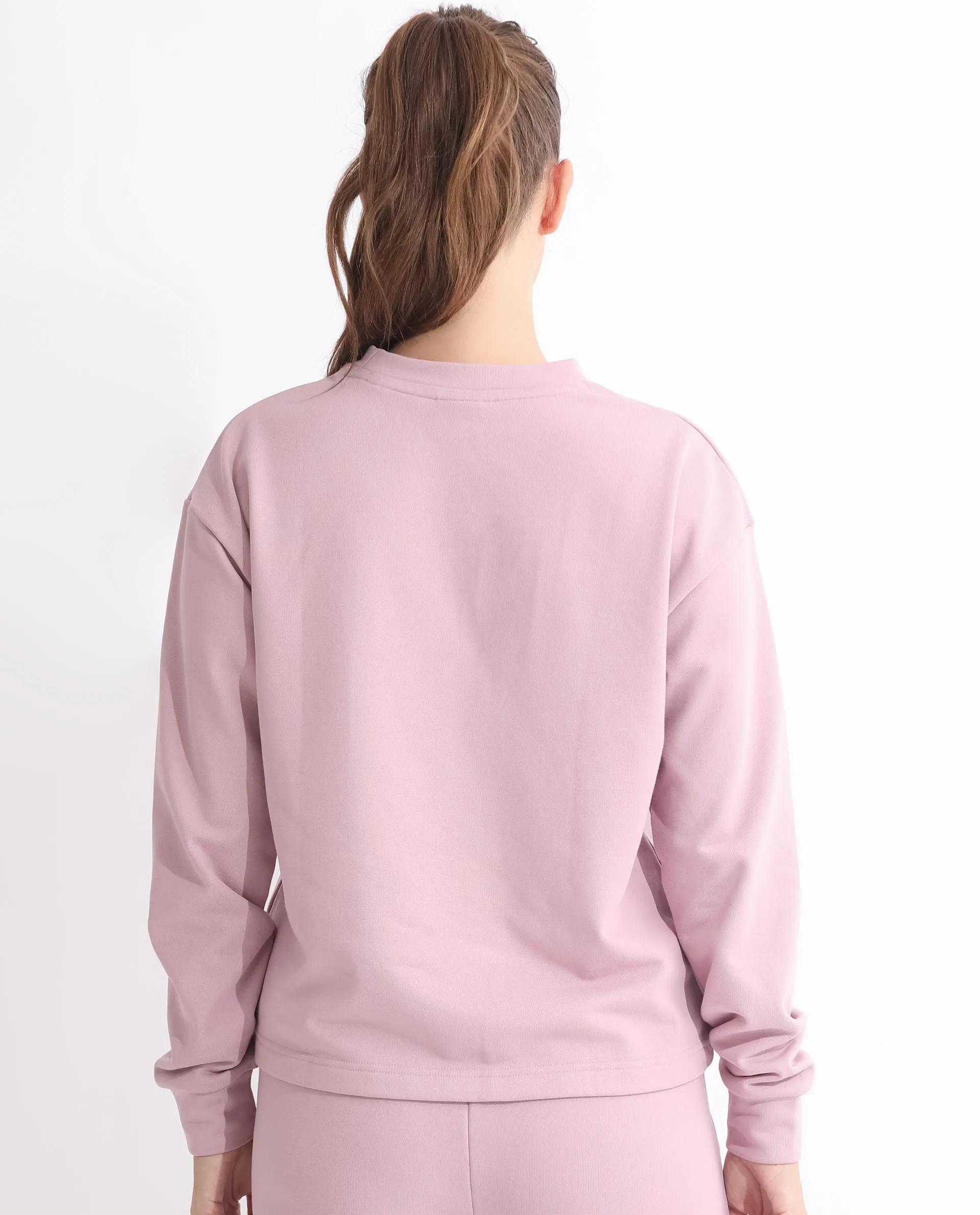 Rareism Articale Women Goldberg Dusky Pink Poly Cotton Fabric Full Sleeves Round Neck Regular Fit Embroidered Sweatshirt