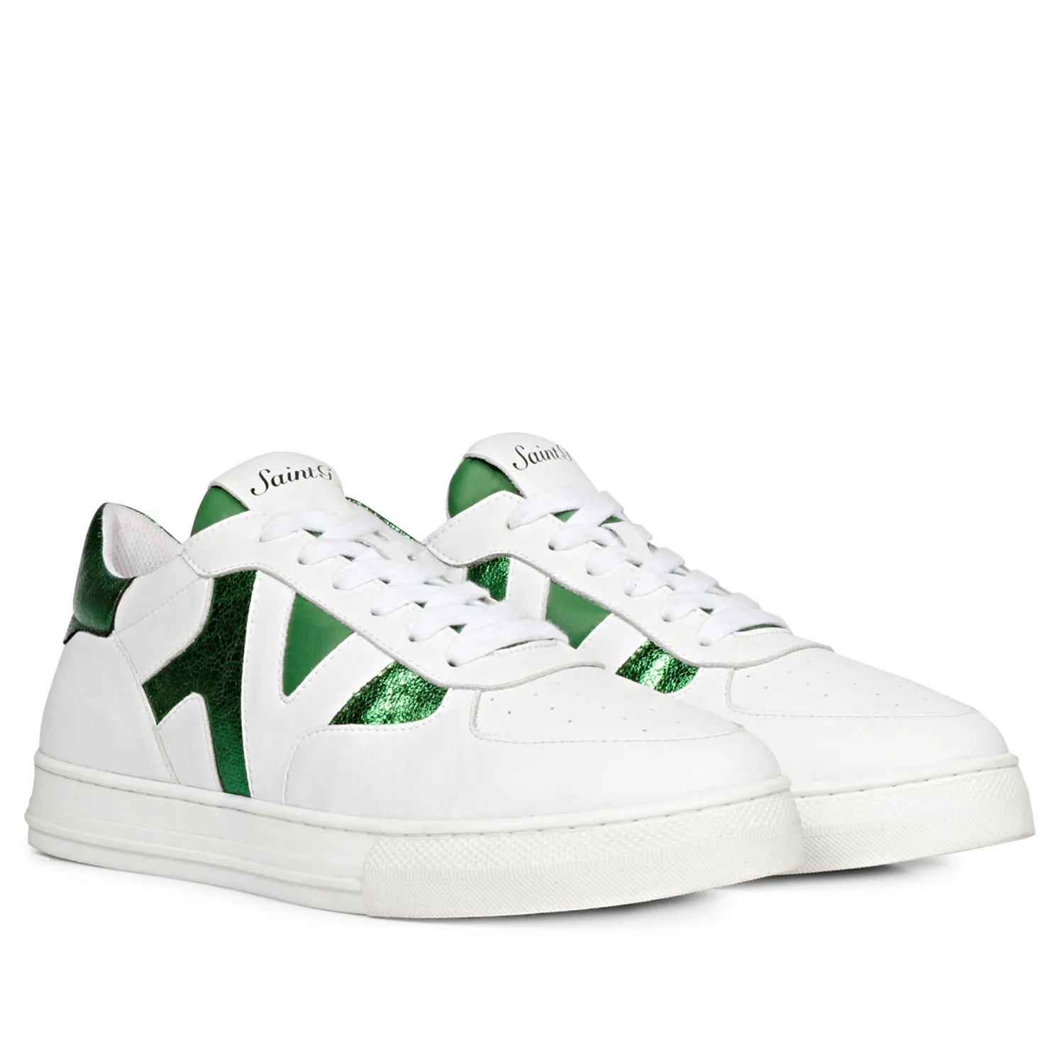 Saint Elliot White & Green Leather Handcrafted Sneakers