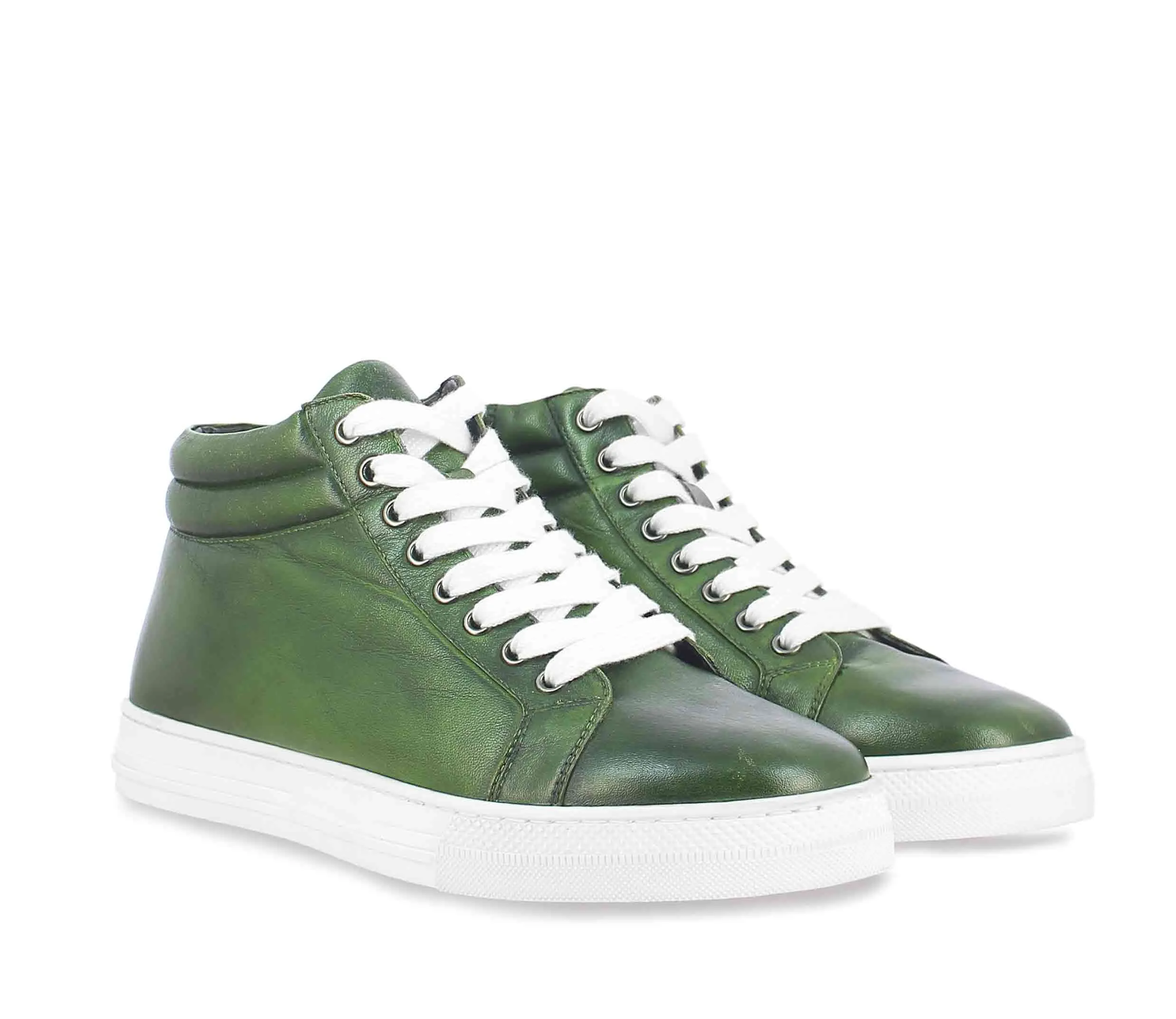 Saint Lamberto Green Leather Handcrafted Sneakers.