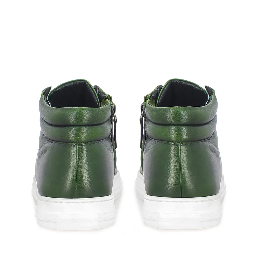 Saint Lamberto Green Leather Handcrafted Sneakers.