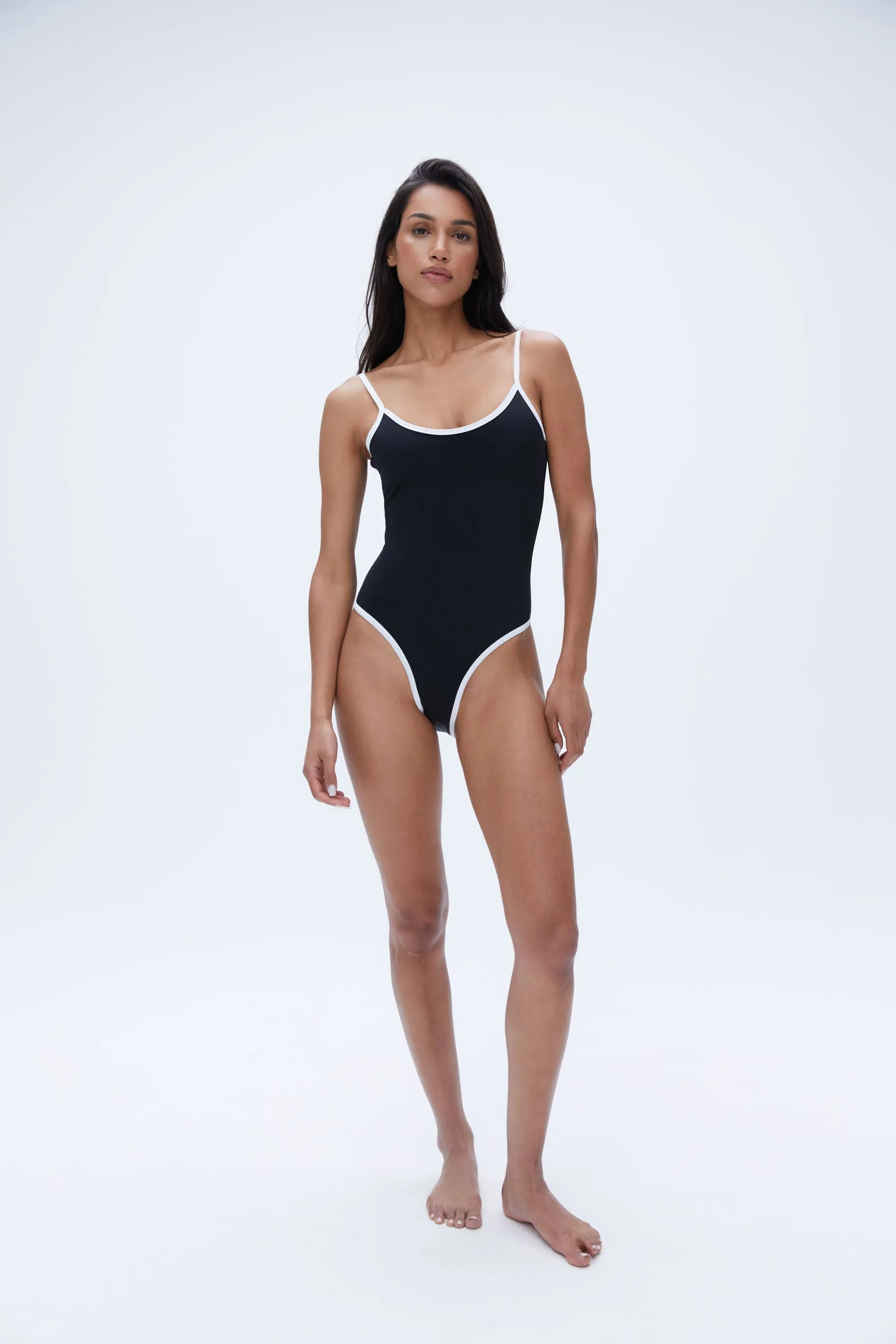 Scoop High Leg Swimsuit - Black/Cream