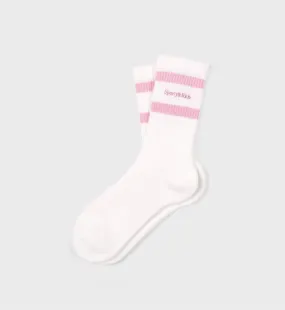 Serif Logo Striped Socks - White/Baby Pink