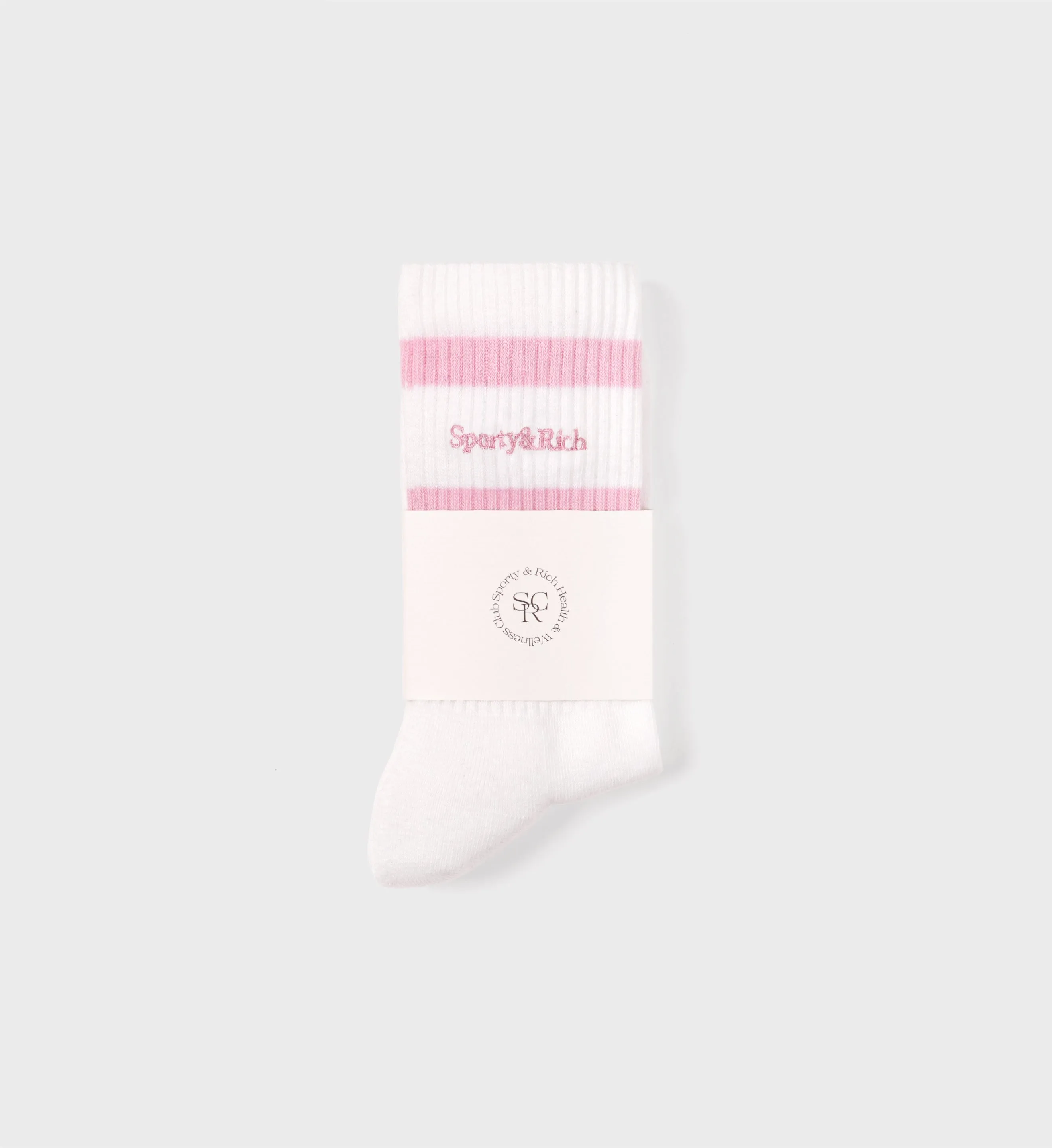 Serif Logo Striped Socks - White/Baby Pink