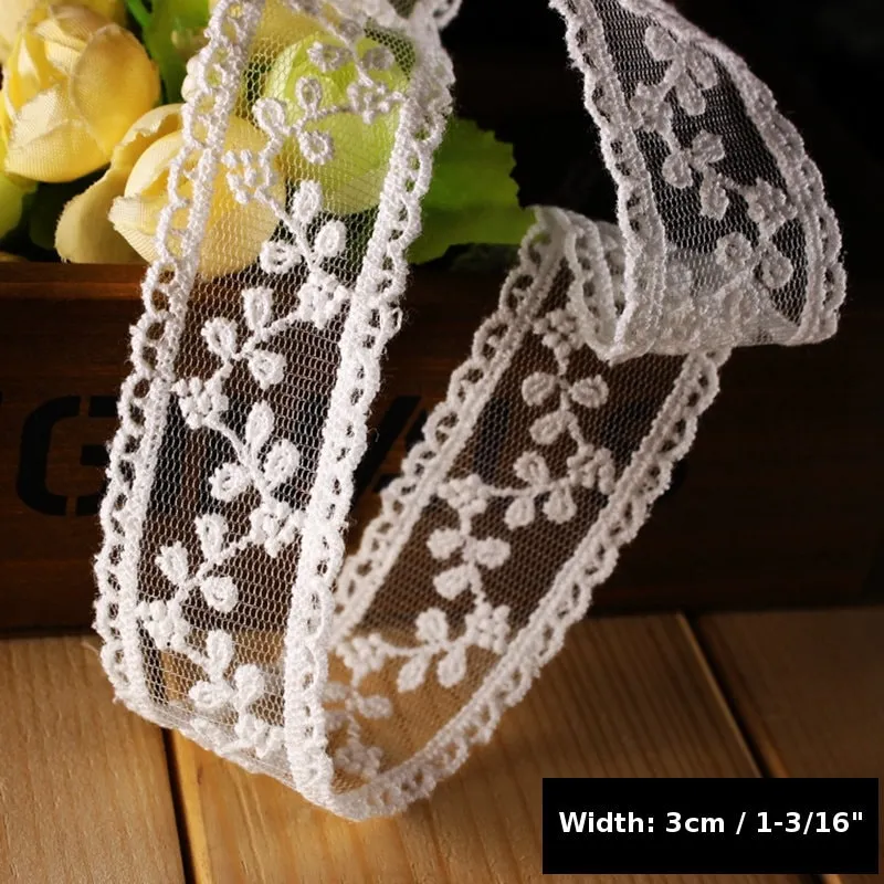 Soft Tulle Insertion Lace Trim Embroidered White 3cm Width Beautiful Netted Mesh Floral Motif Rose Wedding Sewing Decor Invitation Runner