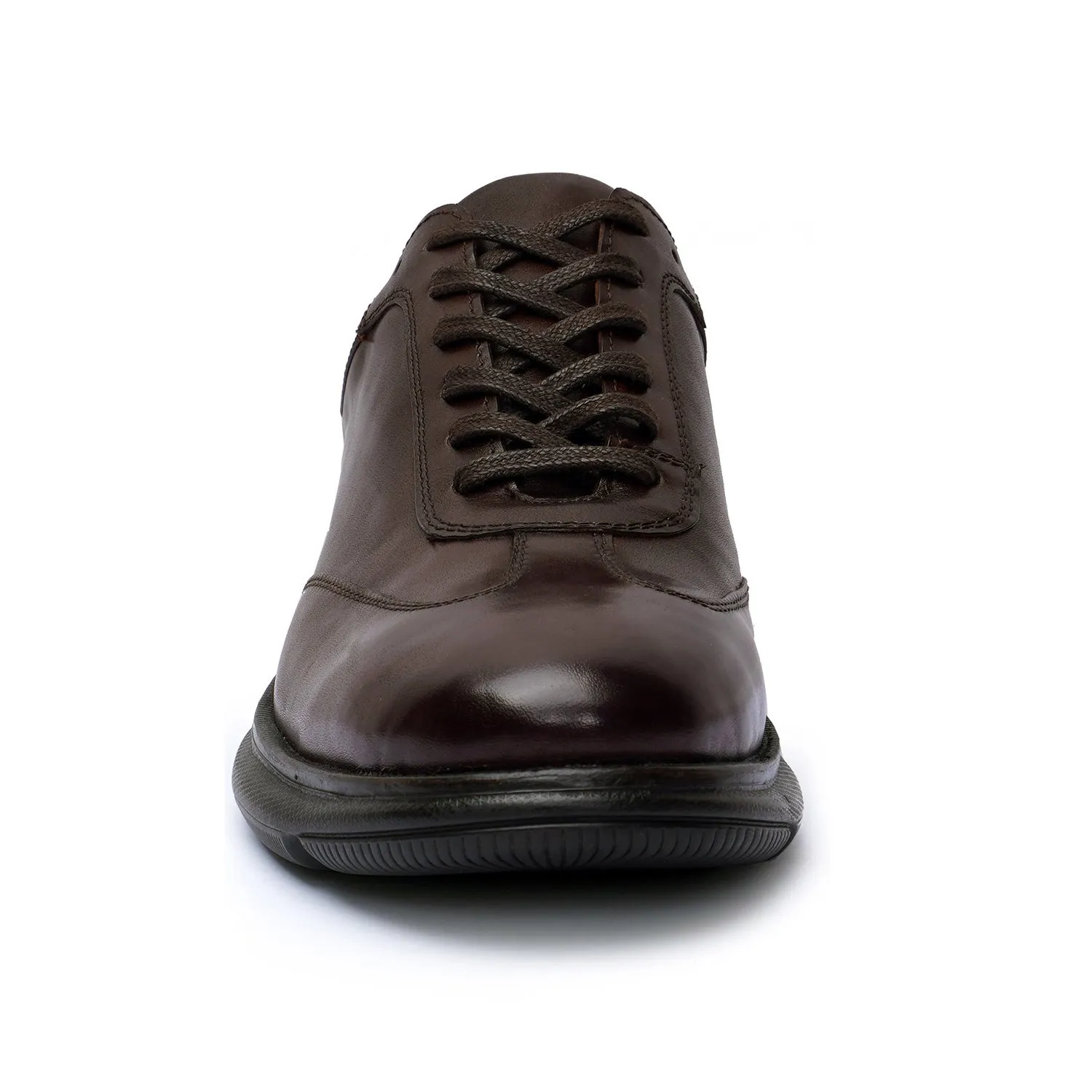 Stitched Toe Mid Top Sneaker in Dark Brown Leather