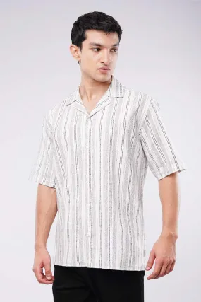 Striped Texture Cuban Shirt - White & Black