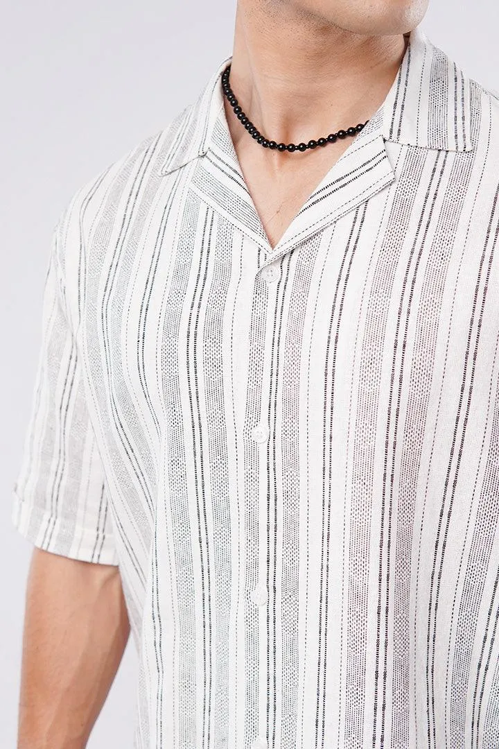 Striped Texture Cuban Shirt - White & Black