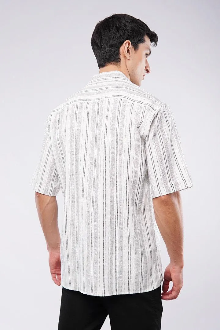 Striped Texture Cuban Shirt - White & Black