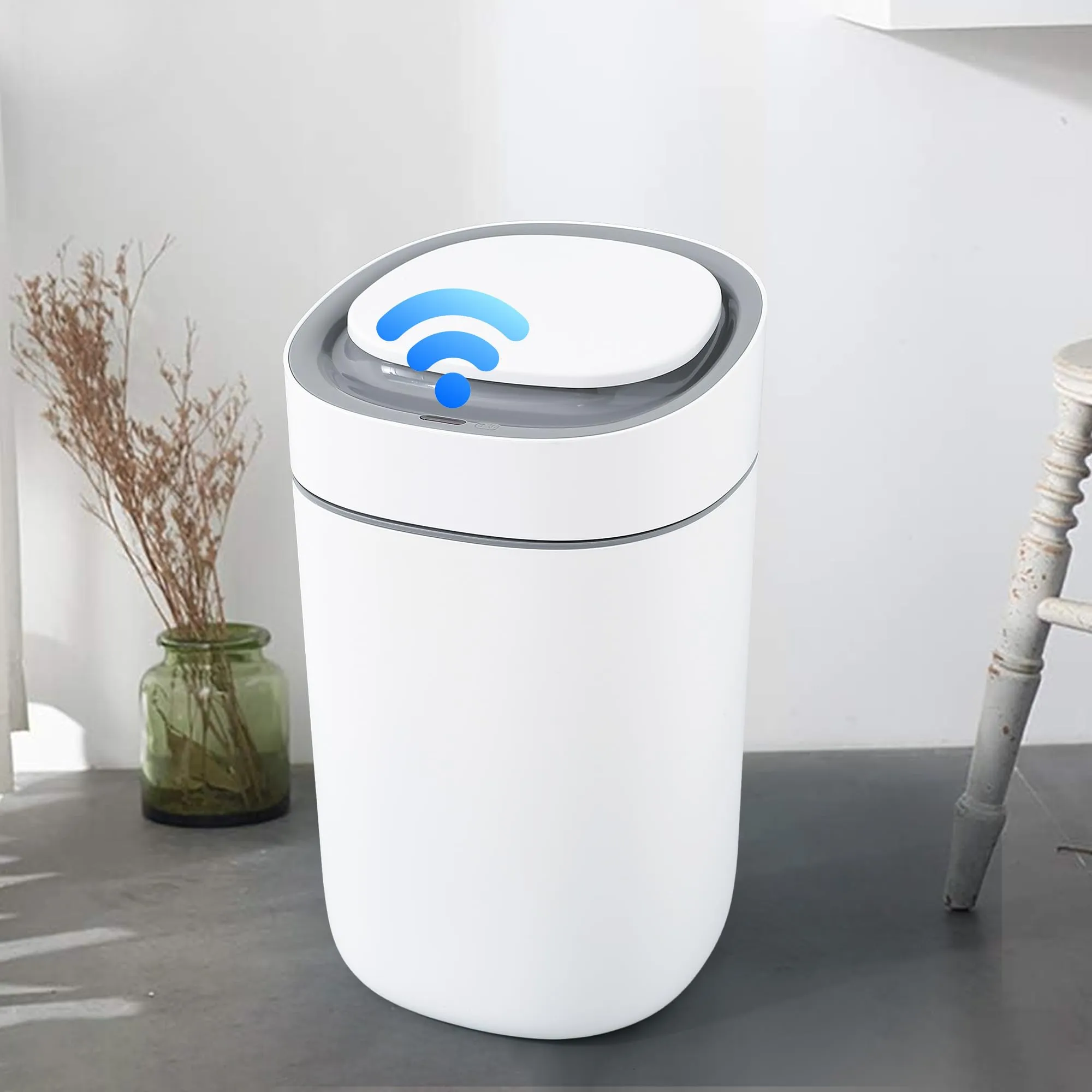 UMAI Plastic Dustbin With Lid | 15L | Waterproof | Automatic Sensor Dustbin With Suction Function | Dustbin For Kitchen | Dustbin For Bathroom | Dustbin For Bedroom | Dustbin For Home & Office | White