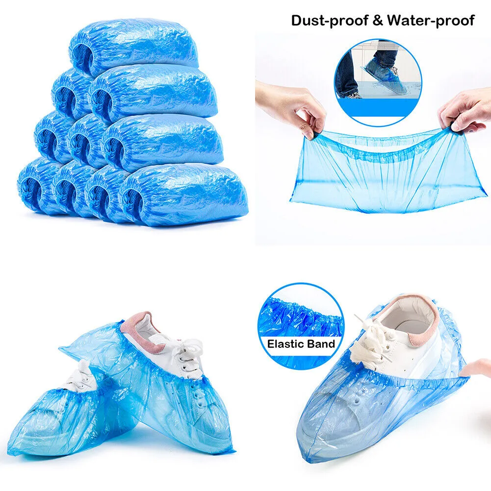 US 100-200 Disposable Anti Slip Boot Shoe Covers Overshoes Protective Waterproof