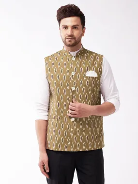 VASTRAMAY Men's Multicolour-Base-Green Cotton Nehru Jacket