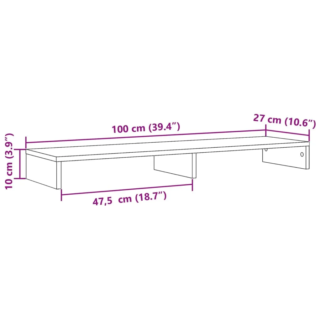 vidaXL Monitor Stand Smoked Oak 100x27x10 cm Engineered Wood