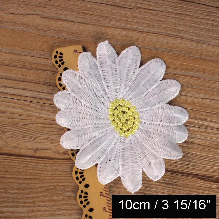 White Daisy Gerbera Flower Applique Embroidered Floral Sew-on Patch Large Big 4" Rustic Country Denim Boho Sewing Decor Clothing Kid Hat Bag