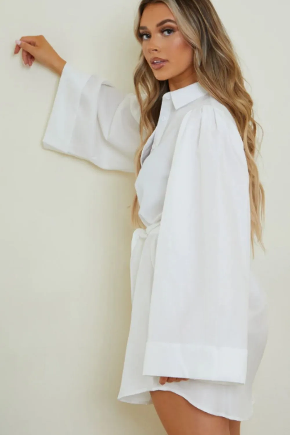 White Shirt Dress Flared Sleeves