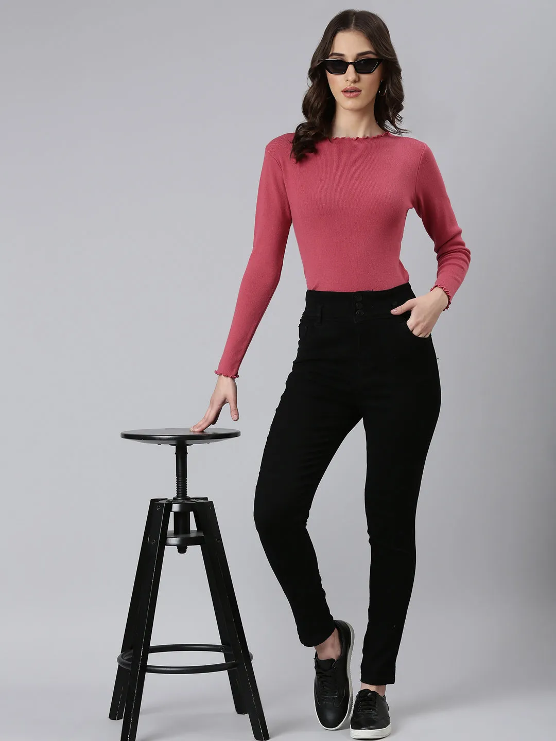 Women Black Solid Skinny Fit Denim Jeans