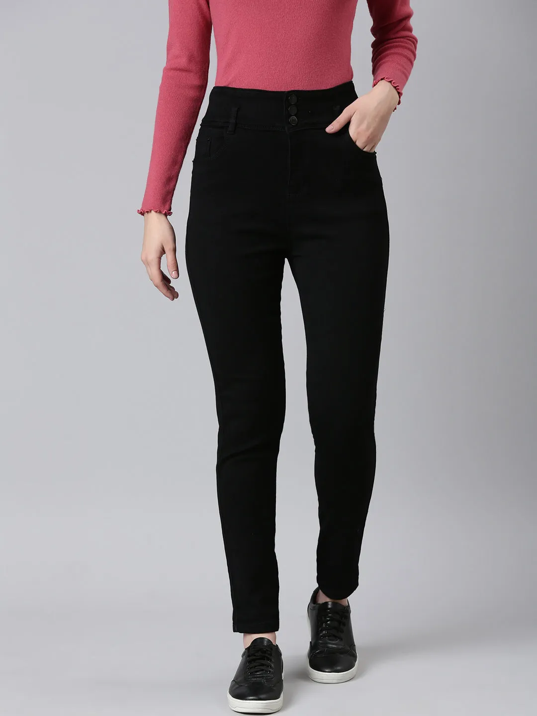 Women Black Solid Skinny Fit Denim Jeans