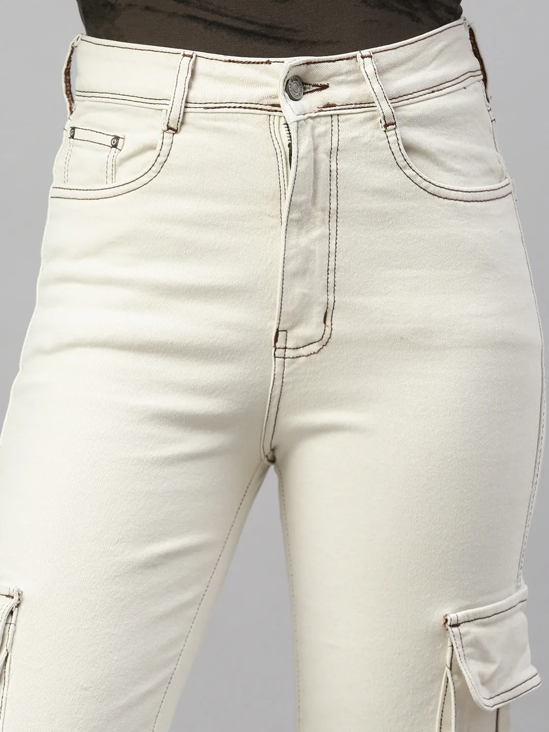 Women Cream Straight Fit Jeans