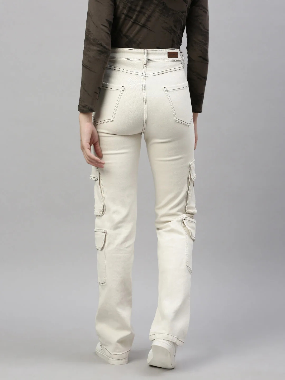 Women Cream Straight Fit Jeans