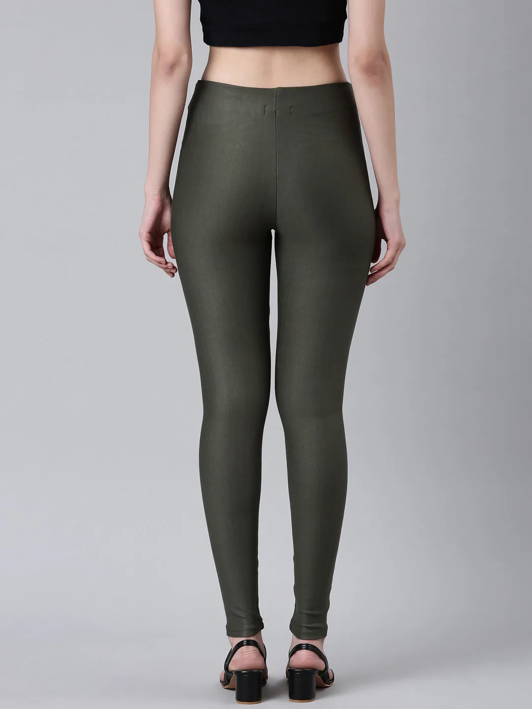 Women Olive Solid Skinny Fit Jeggings