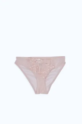 Women Pink Floral Embroidery Bikini (Single)