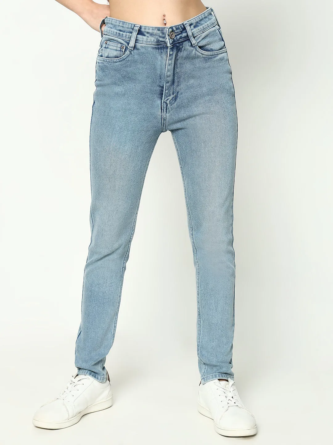 Women Solid Blue Slim Fit Jeans