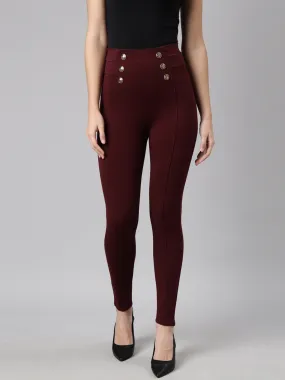 Women Solid Maroon Skinny Fit Jeggings