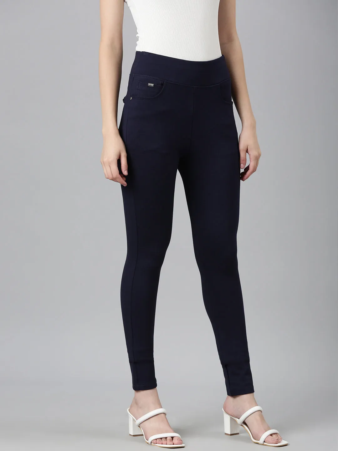 Women Solid Skinny Fit Navy Blue Jegging