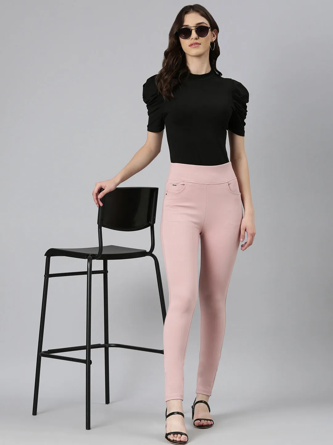 Women Solid Skinny Fit Pink Jegging