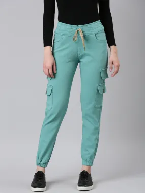 Women Turquoise Blue Solid Regular Fit Denim Jeans