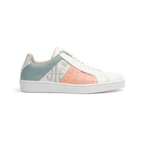 Women's Icon Genesis Spotlight White Peach Blue Leather Sneakers 91993-051