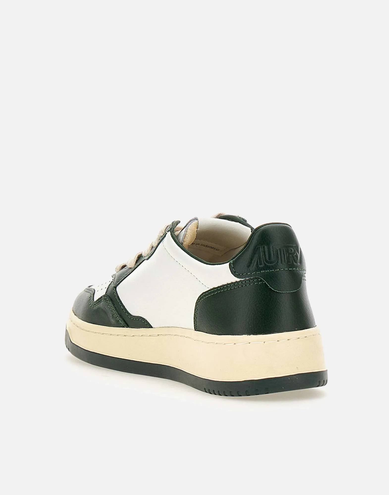 Women's Leather Sneakers in White and Green