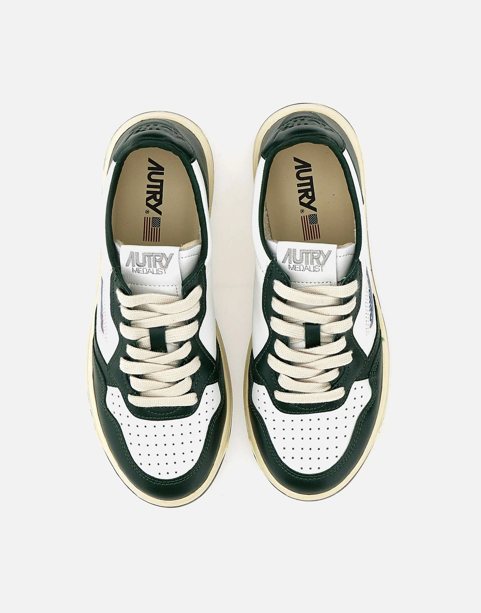 Women's Leather Sneakers in White and Green