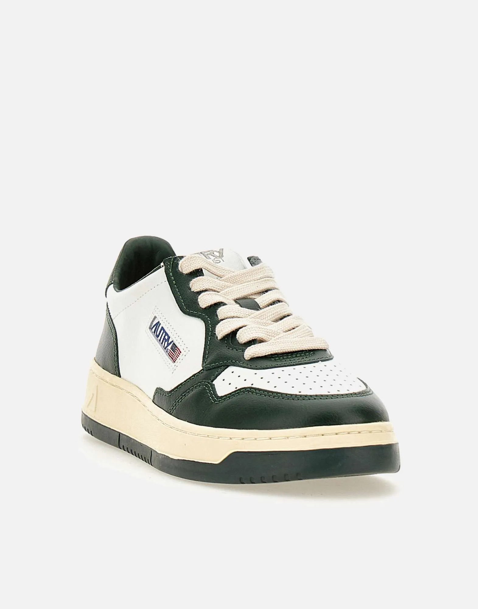 Women's Leather Sneakers in White and Green